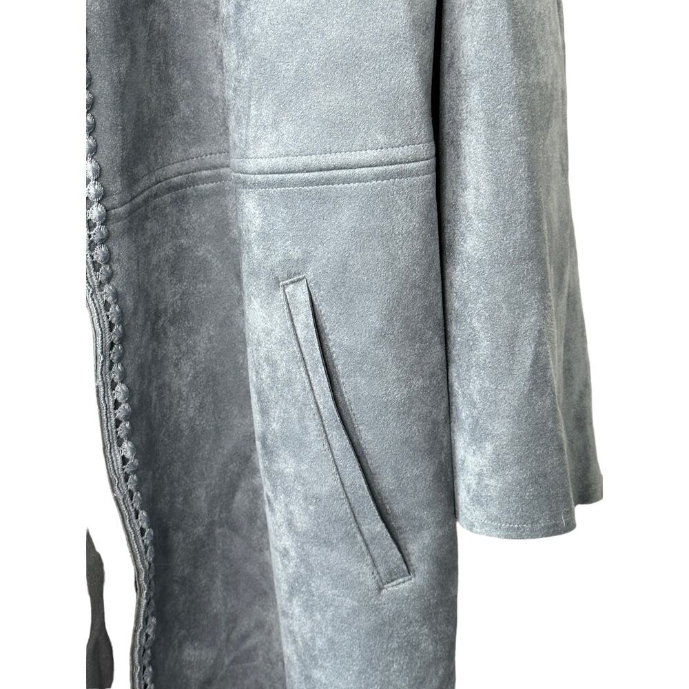 Chico's Gray Faux-Suede Trim-Detail Fringe Jacket Women's Size Medium 8 10 - Picture 8 of 13